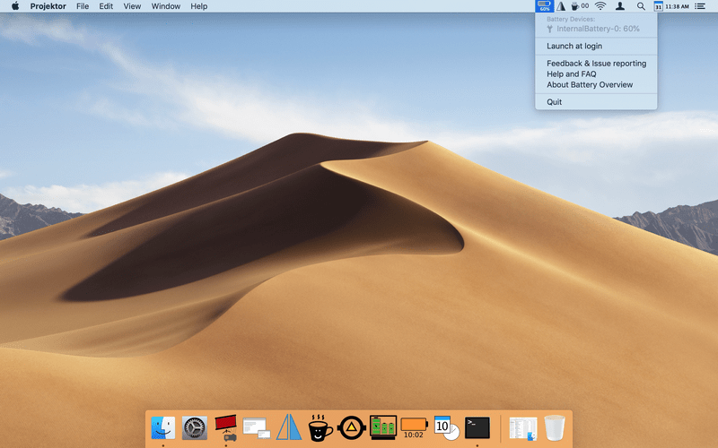 Screenshot macOS app Battery Overview dark theme.