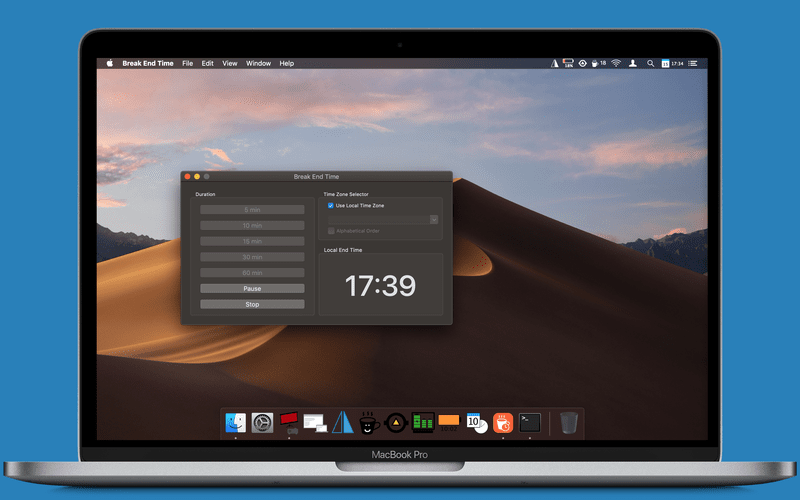 Screenshot macOS app Break End Time light theme.
